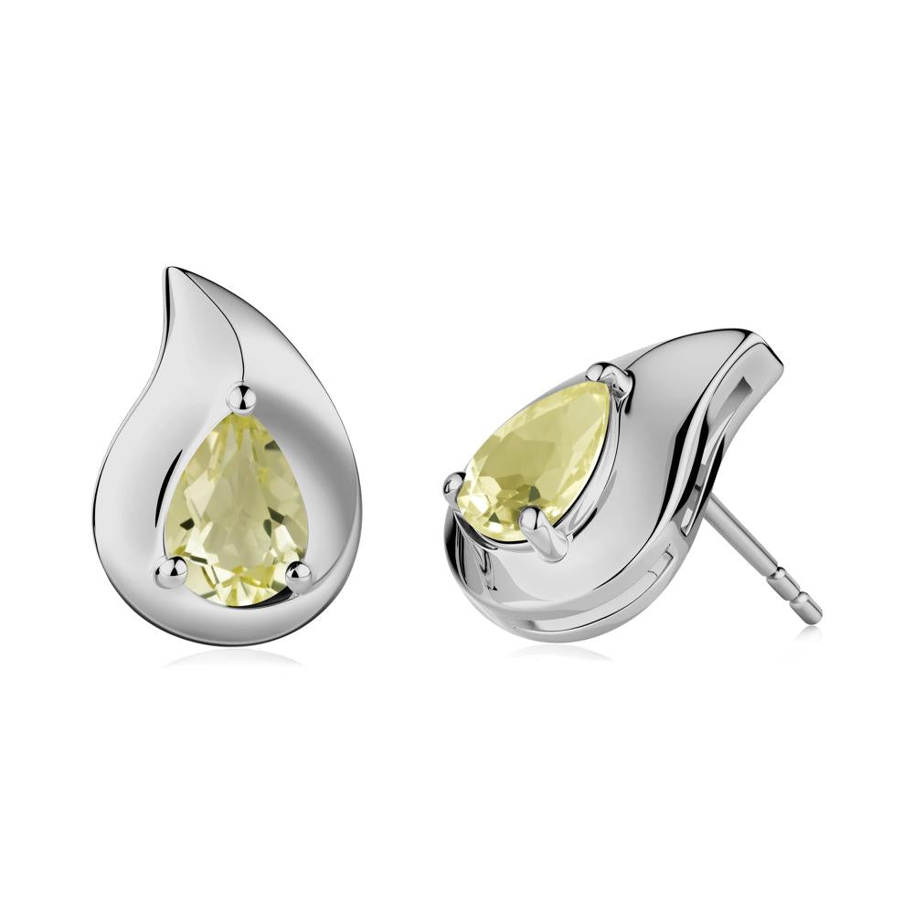 Simple Teardrop Stud Lemon Quartz Earrings - LUO Jewelry #metal_platinum