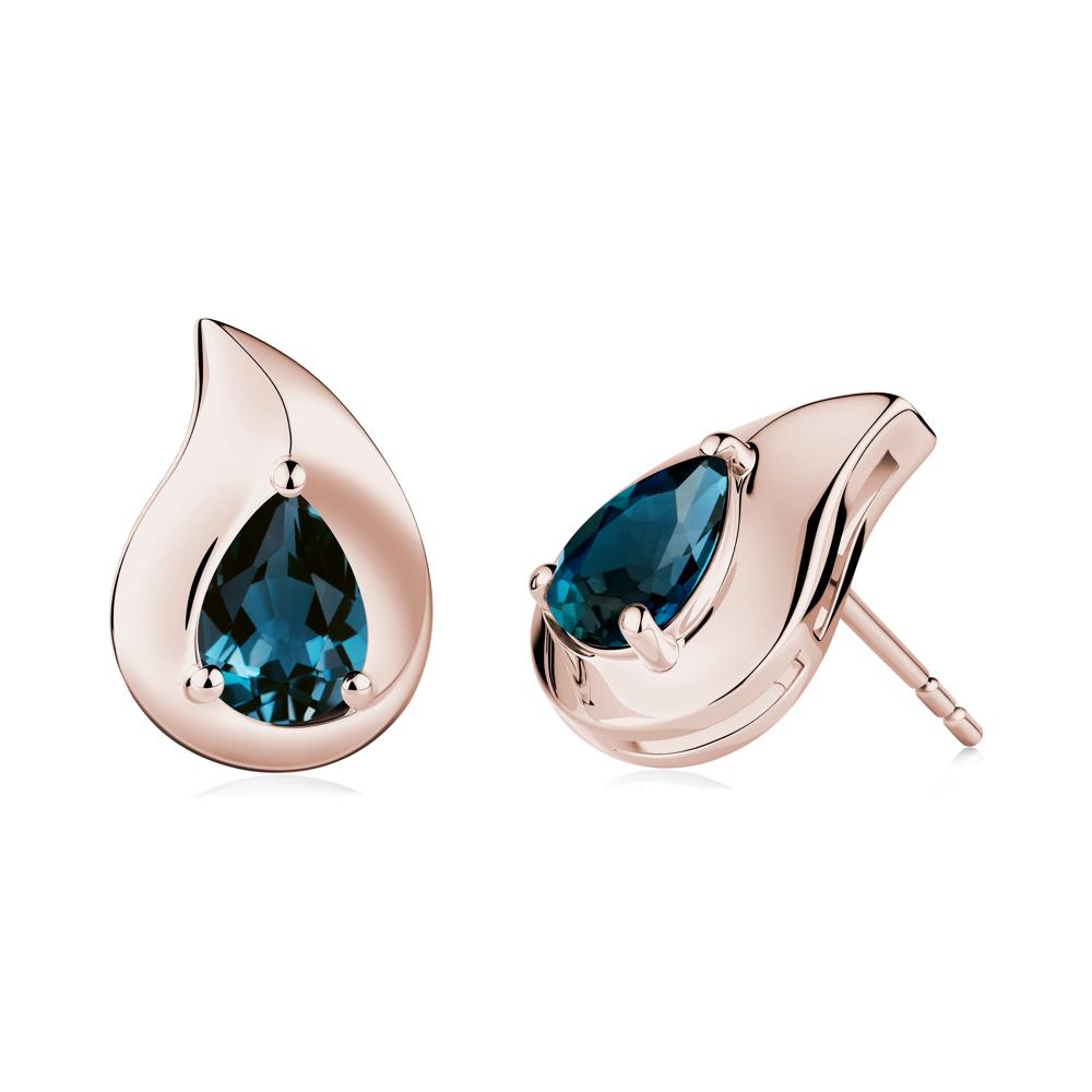 Unique Teardrop London Blue Topaz Stud Earrings - LUO Jewelry #metal_14k rose gold