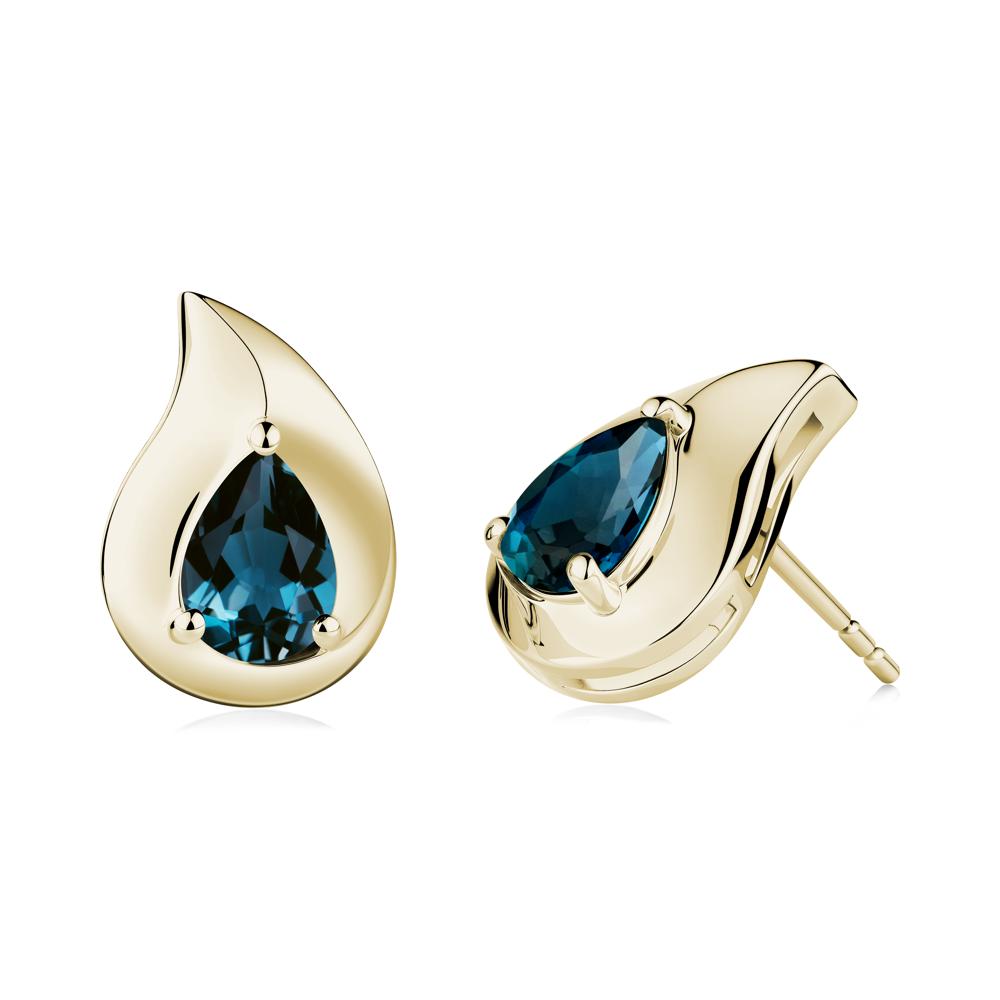 Unique Teardrop London Blue Topaz Stud Earrings - LUO Jewelry #metal_14k yellow gold