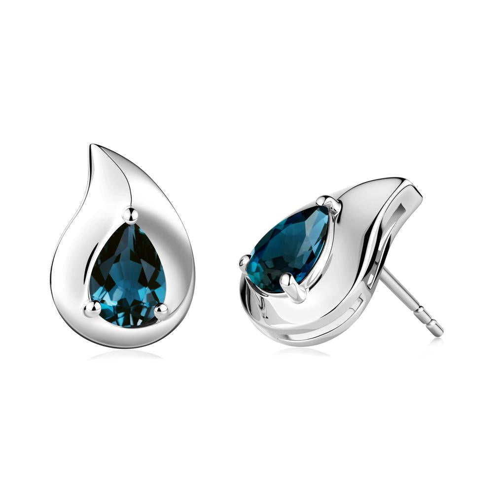 Unique Teardrop London Blue Topaz Stud Earrings - LUO Jewelry #metal_18k white gold