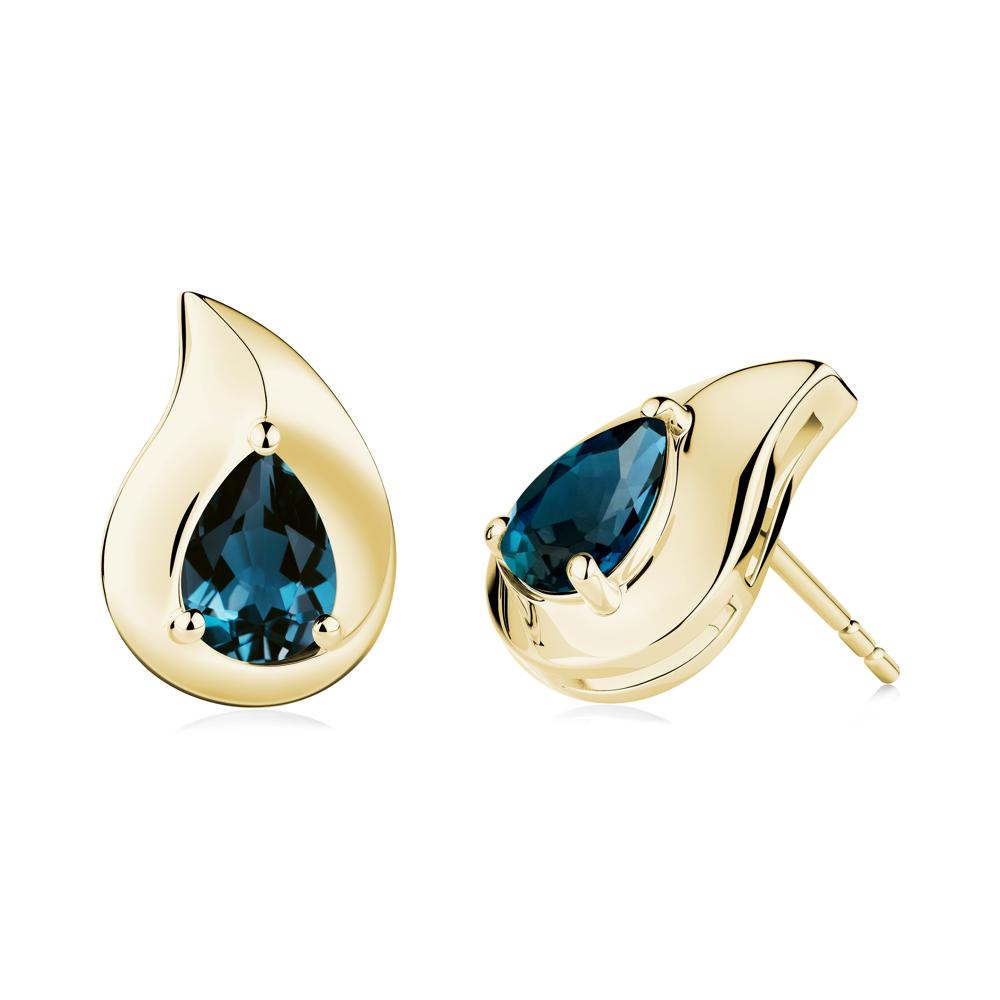Unique Teardrop London Blue Topaz Stud Earrings - LUO Jewelry #metal_18k yellow gold