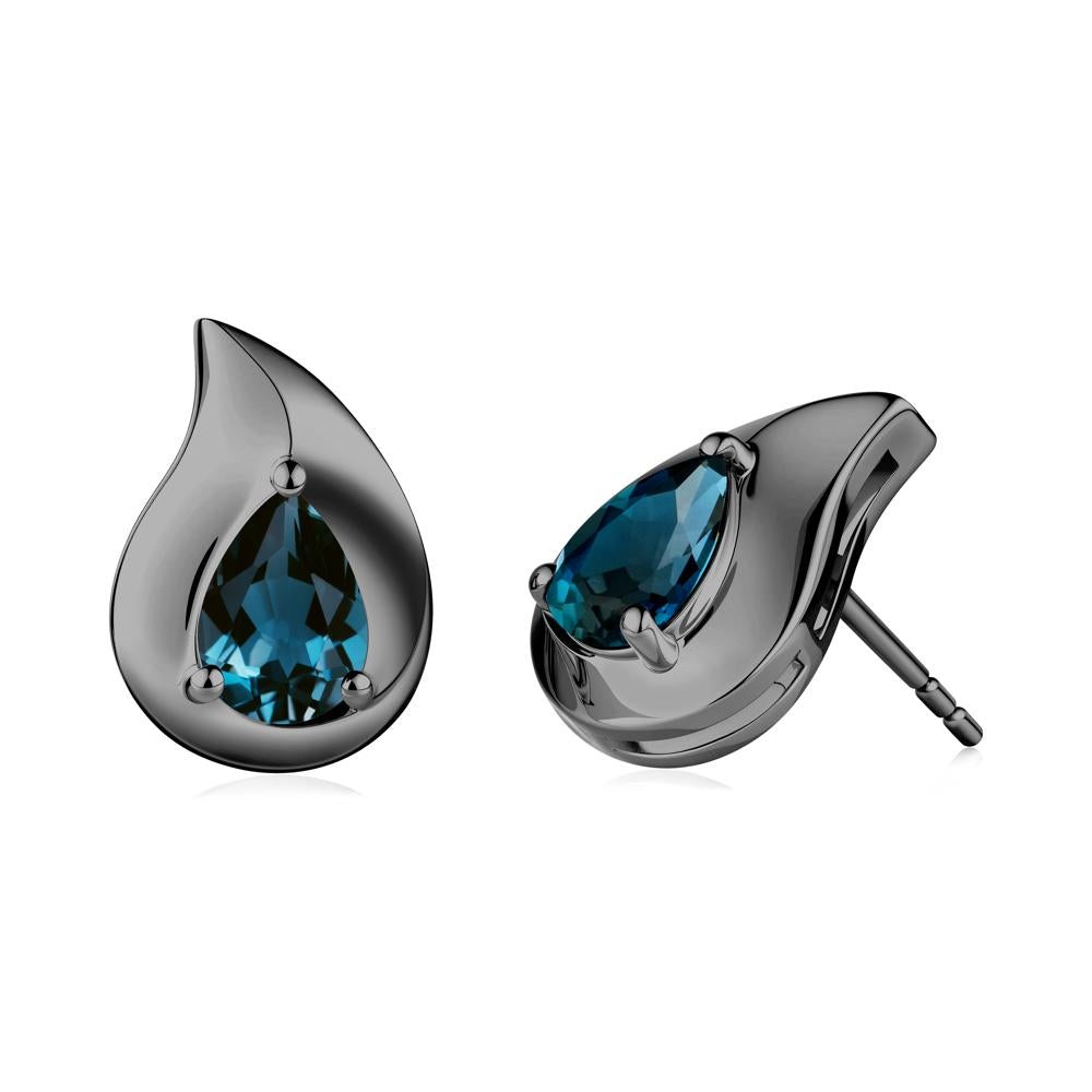 Unique Teardrop London Blue Topaz Stud Earrings - LUO Jewelry #metal_black finish sterling silver