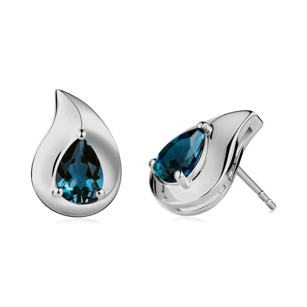 Unique Teardrop London Blue Topaz Stud Earrings - LUO Jewelry #metal_platinum