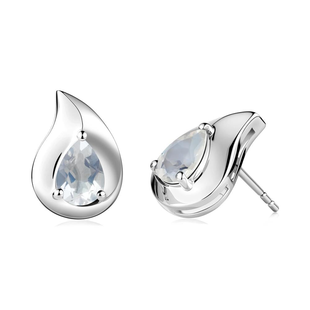 Unique Teardrop Moonstone Stud Earrings - LUO Jewelry #metal_14k white gold