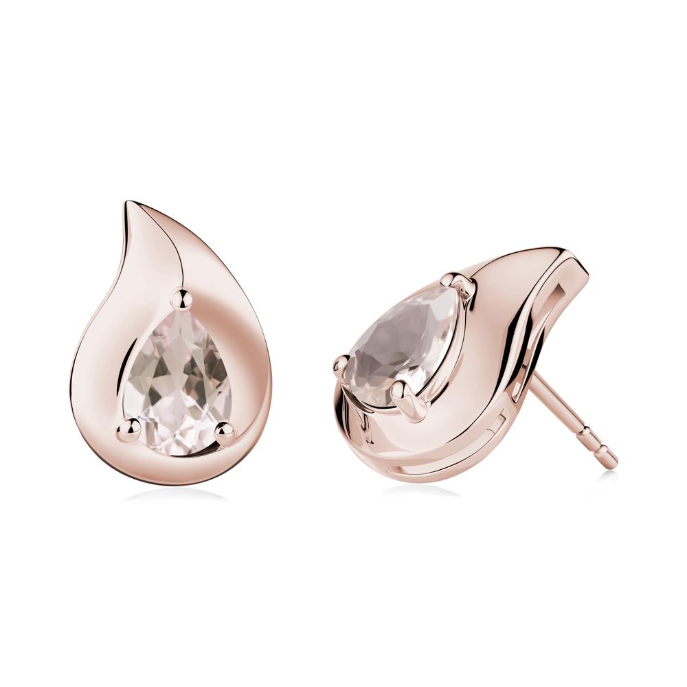 Unique Teardrop Morganite Stud Earrings - LUO Jewelry #metal_14k rose gold