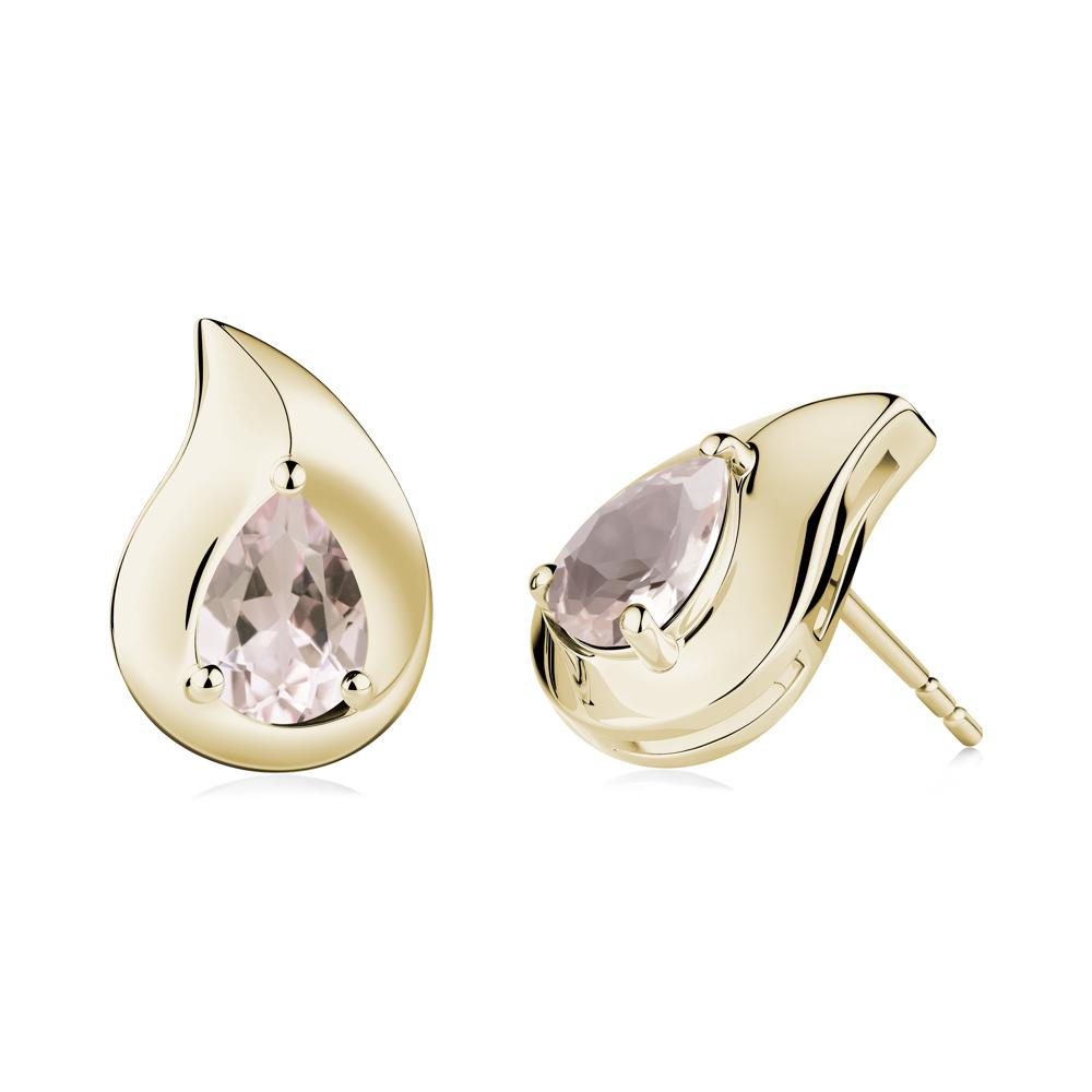 Unique Teardrop Morganite Stud Earrings - LUO Jewelry #metal_14k yellow gold