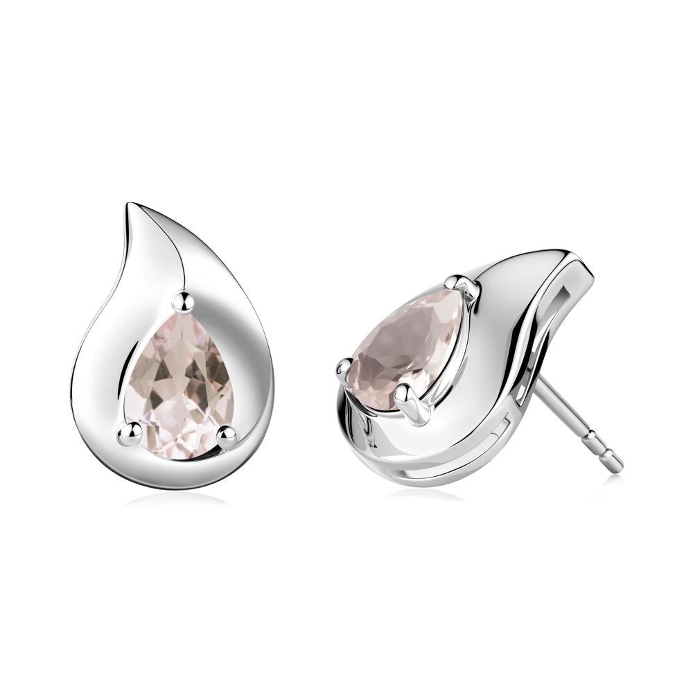 Unique Teardrop Morganite Stud Earrings - LUO Jewelry #metal_18k white gold