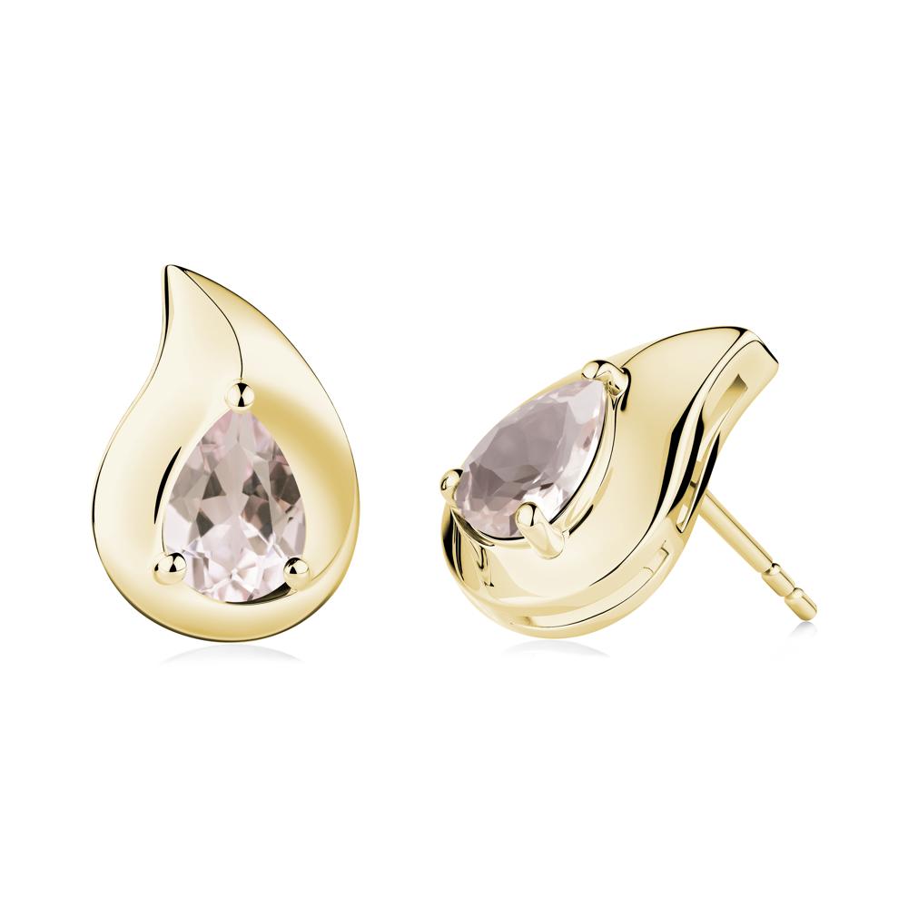 Unique Teardrop Morganite Stud Earrings - LUO Jewelry #metal_18k yellow gold