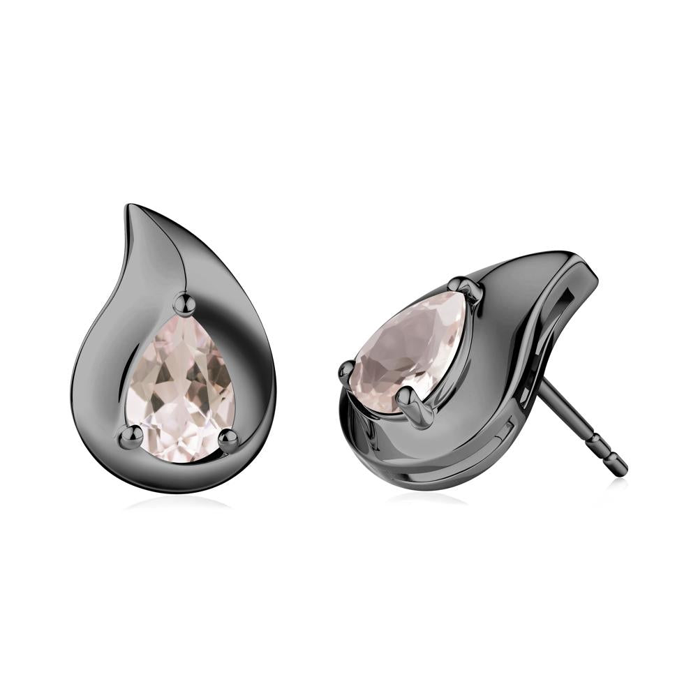 Unique Teardrop Morganite Stud Earrings - LUO Jewelry #metal_black finish sterling silver