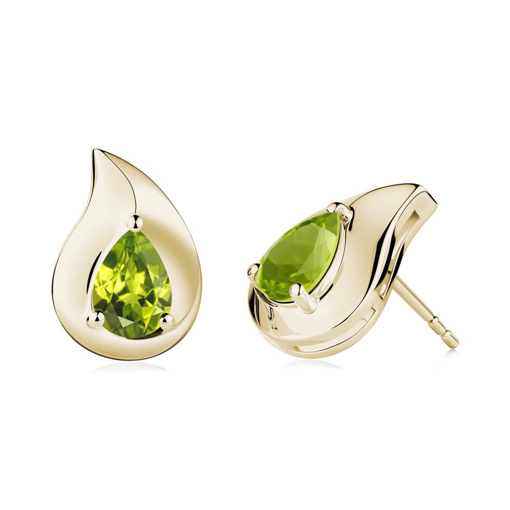 Simple Teardrop Stud Peridot Earrings - LUO Jewelry #metal_14k yellow gold