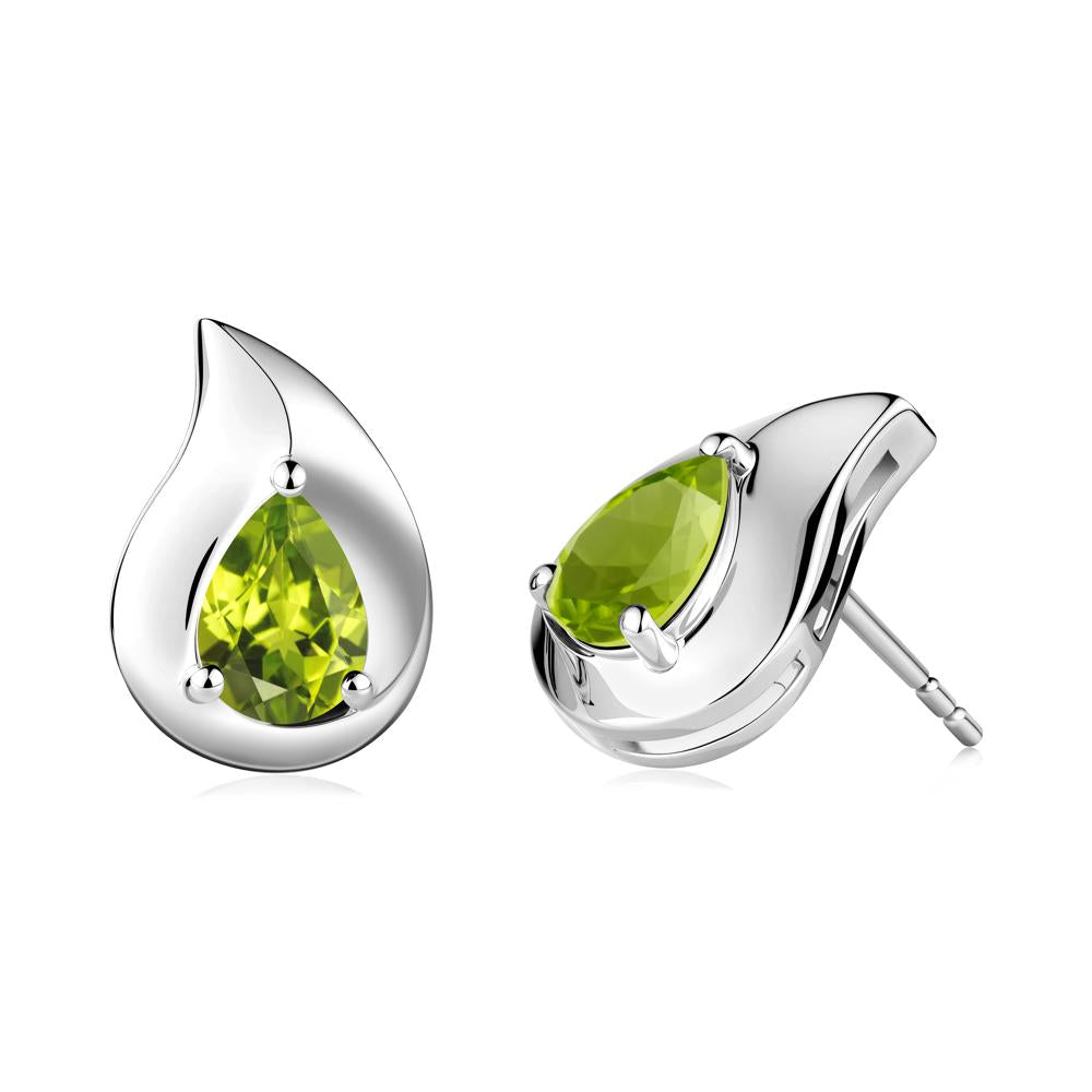 Simple Teardrop Stud Peridot Earrings - LUO Jewelry #metal_18k white gold