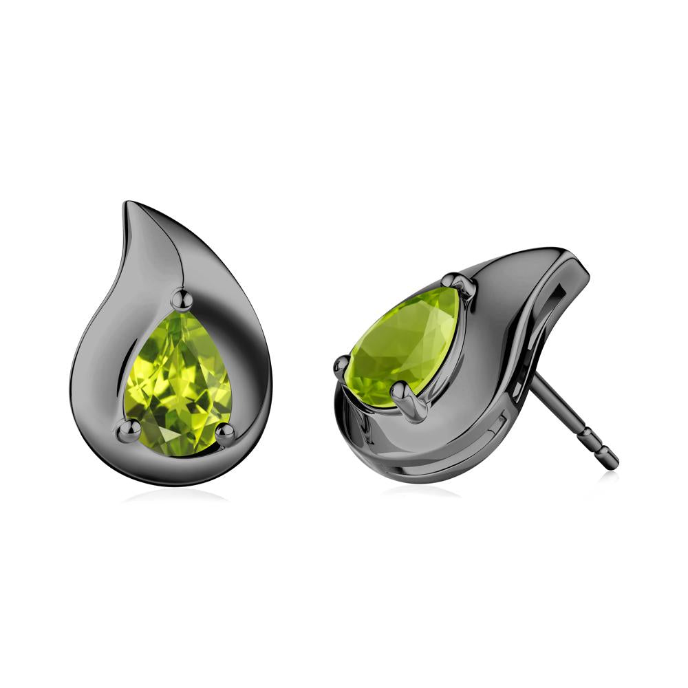 Simple Teardrop Stud Peridot Earrings - LUO Jewelry #metal_black finish sterling silver