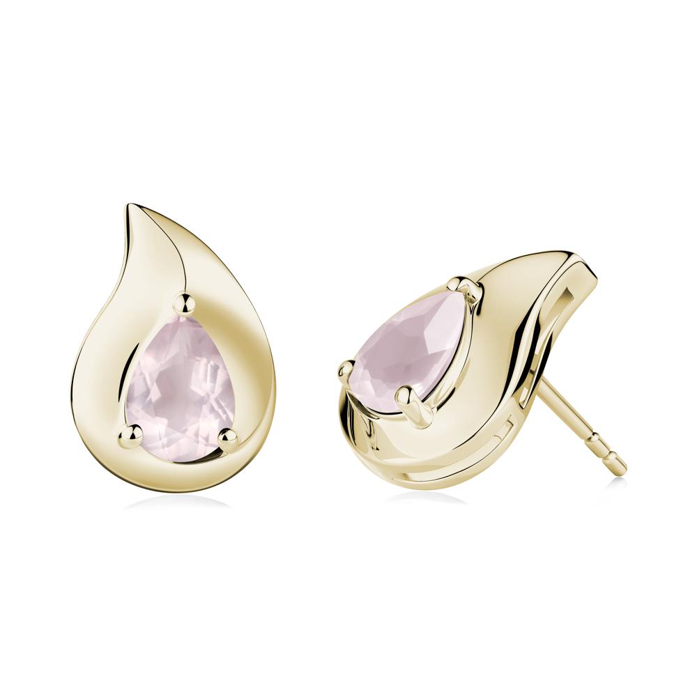 Unique Teardrop Rose Quartz Stud Earrings - LUO Jewelry #metal_14k yellow gold