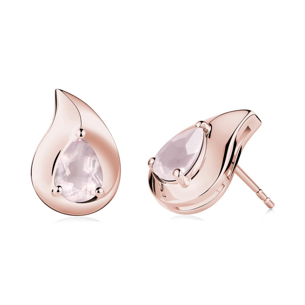 Unique Teardrop Rose Quartz Stud Earrings - LUO Jewelry #metal_18k rose gold