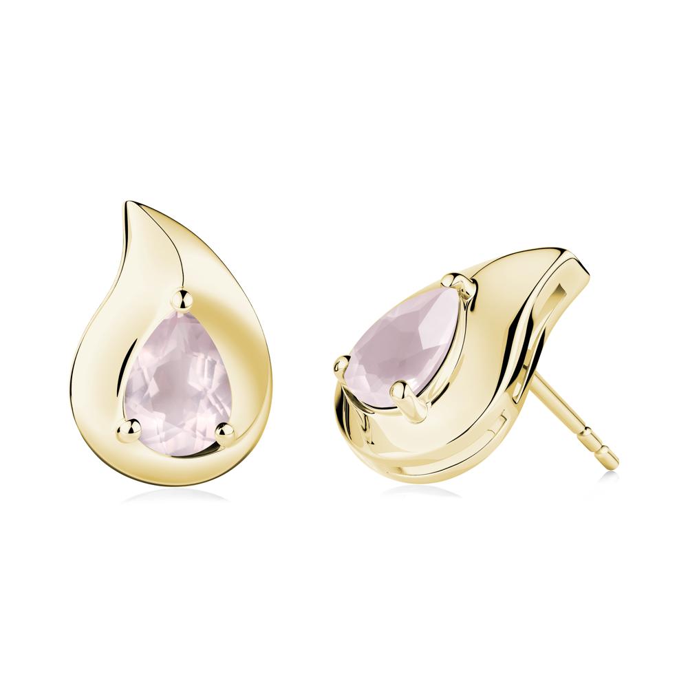 Unique Teardrop Rose Quartz Stud Earrings - LUO Jewelry #metal_18k yellow gold