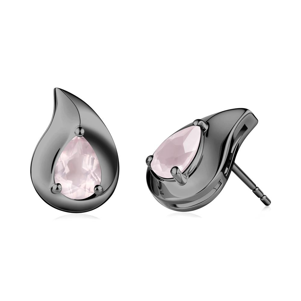 Unique Teardrop Rose Quartz Stud Earrings - LUO Jewelry #metal_black finish sterling silver