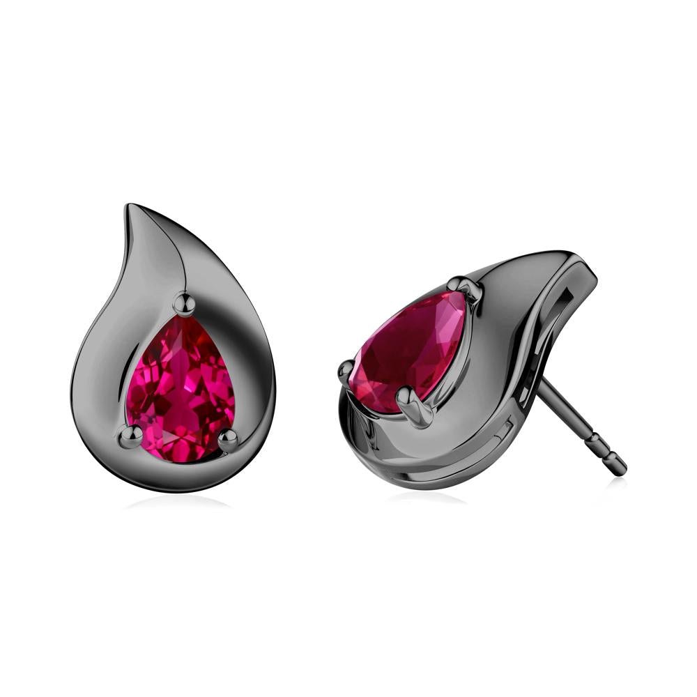 Unique Teardrop Ruby Stud Earrings - LUO Jewelry #metal_black finish sterling silver