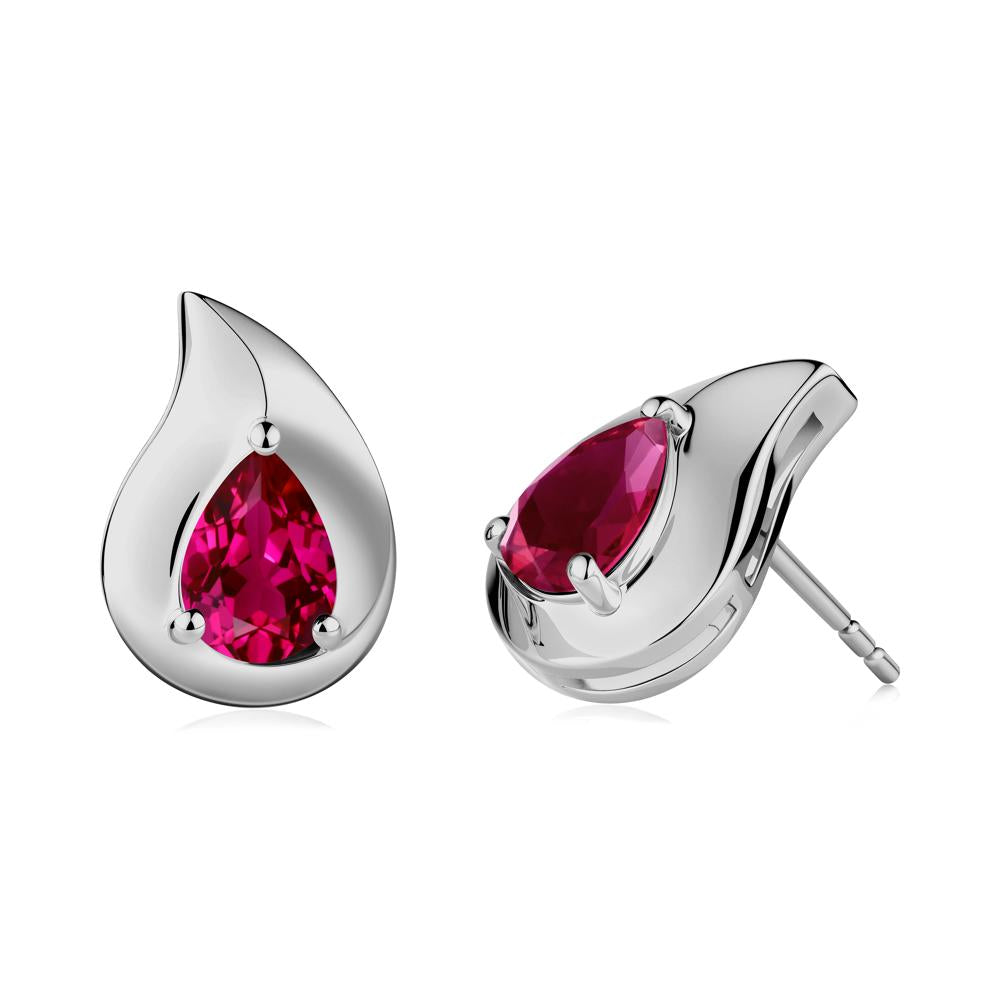 Unique Teardrop Ruby Stud Earrings - LUO Jewelry #metal_platinum