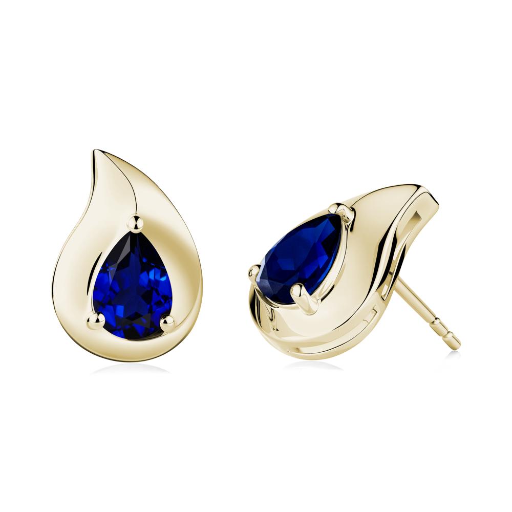Simple Teardrop Stud Sapphire Earrings - LUO Jewelry #metal_14k yellow gold
