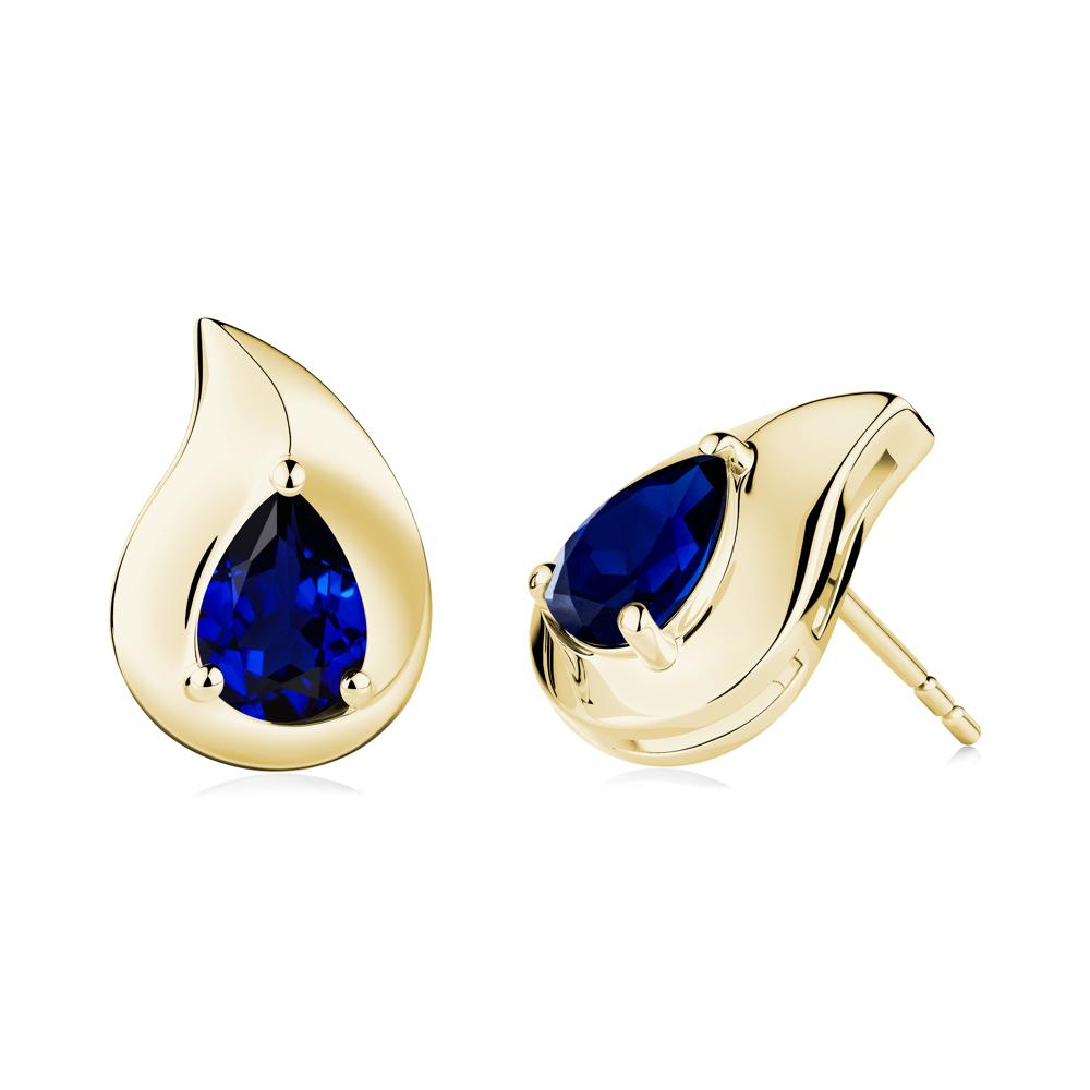 Simple Teardrop Stud Sapphire Earrings - LUO Jewelry #metal_18k yellow gold