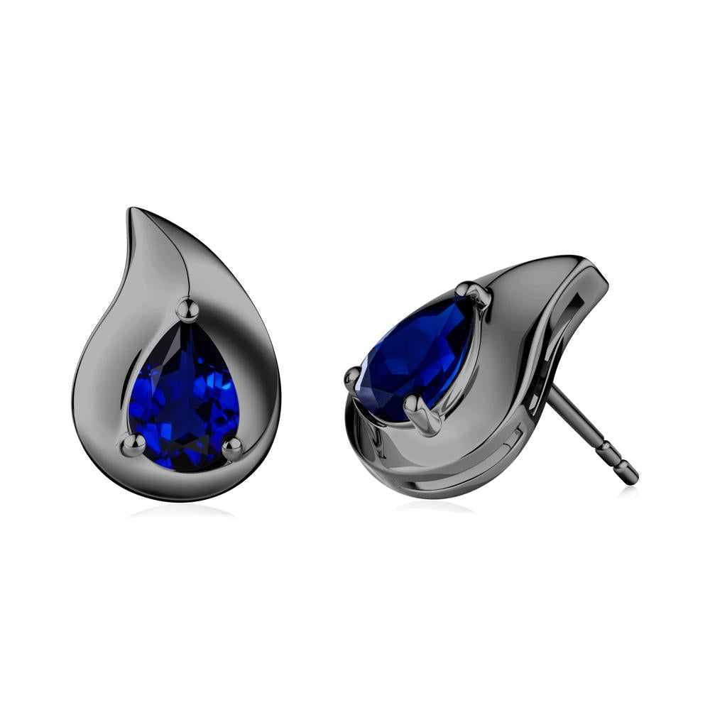 Simple Teardrop Stud Sapphire Earrings - LUO Jewelry #metal_black finish sterling silver