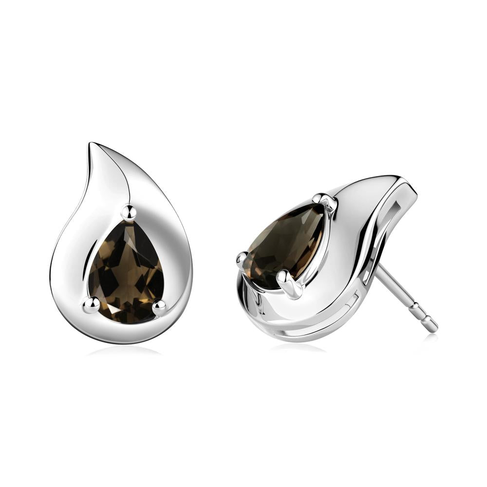 Unique Teardrop Smoky Quartz Stud Earrings - LUO Jewelry #metal_14k white gold