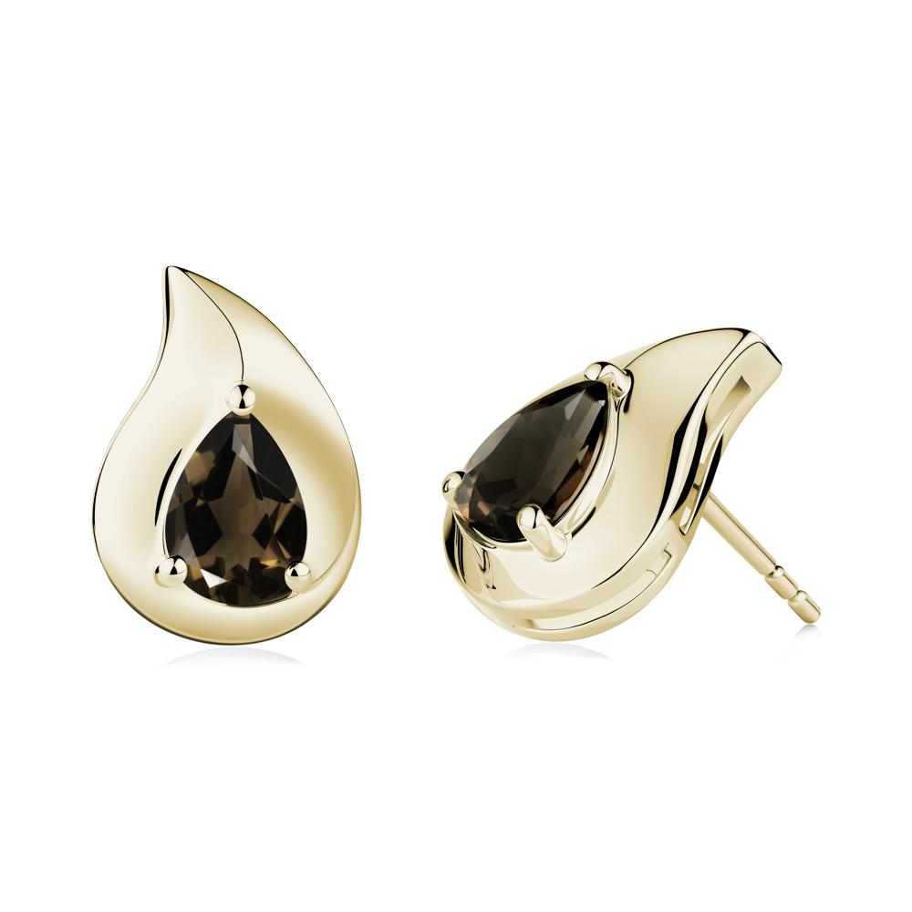 Unique Teardrop Smoky Quartz Stud Earrings - LUO Jewelry #metal_14k yellow gold