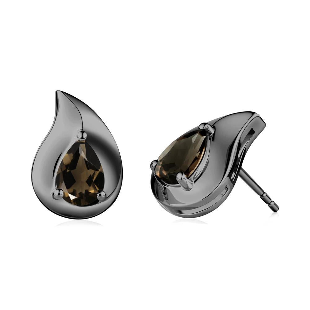 Unique Teardrop Smoky Quartz Stud Earrings - LUO Jewelry #metal_black finish sterling silver