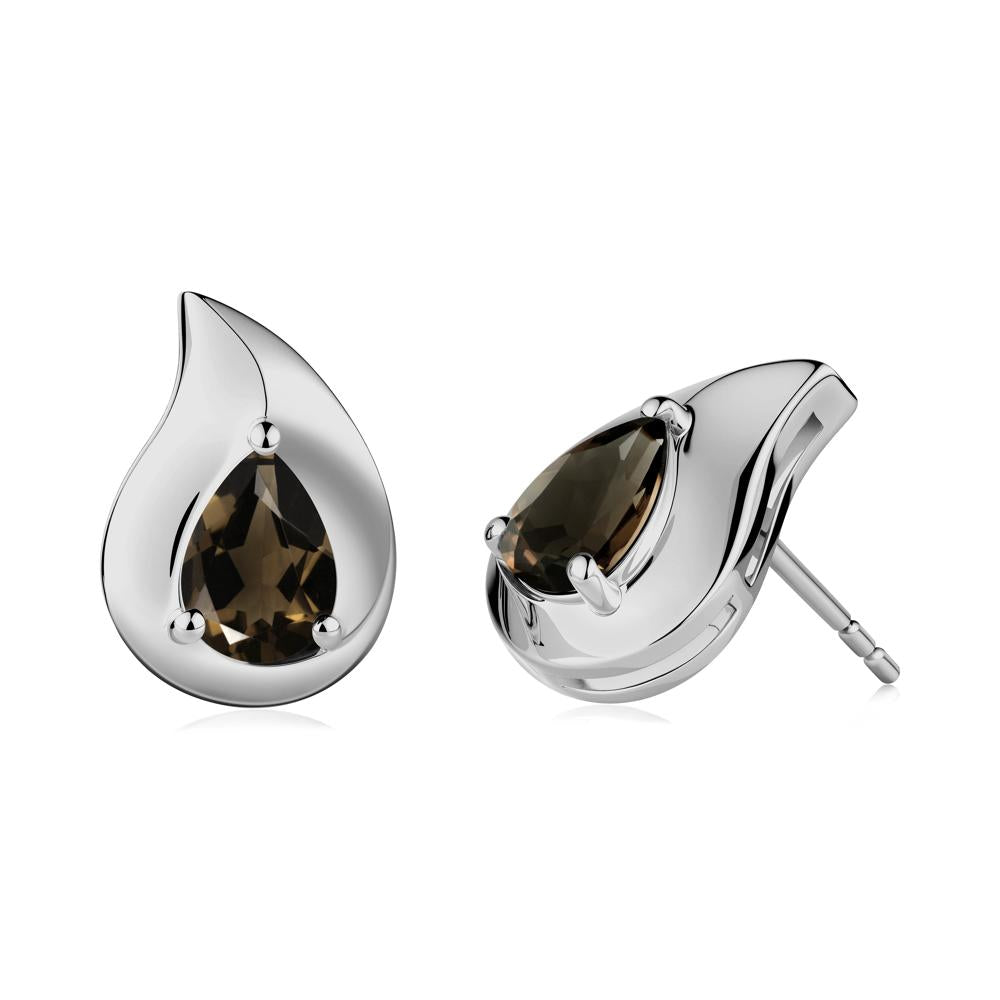 Unique Teardrop Smoky Quartz Stud Earrings - LUO Jewelry #metal_platinum