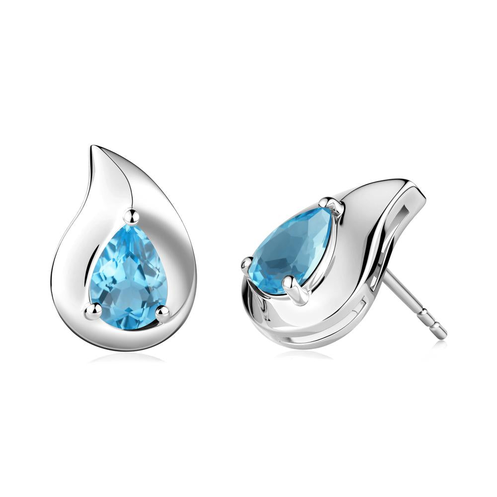 Unique Teardrop Swiss Blue Topaz Stud Earrings - LUO Jewelry #metal_18k white gold