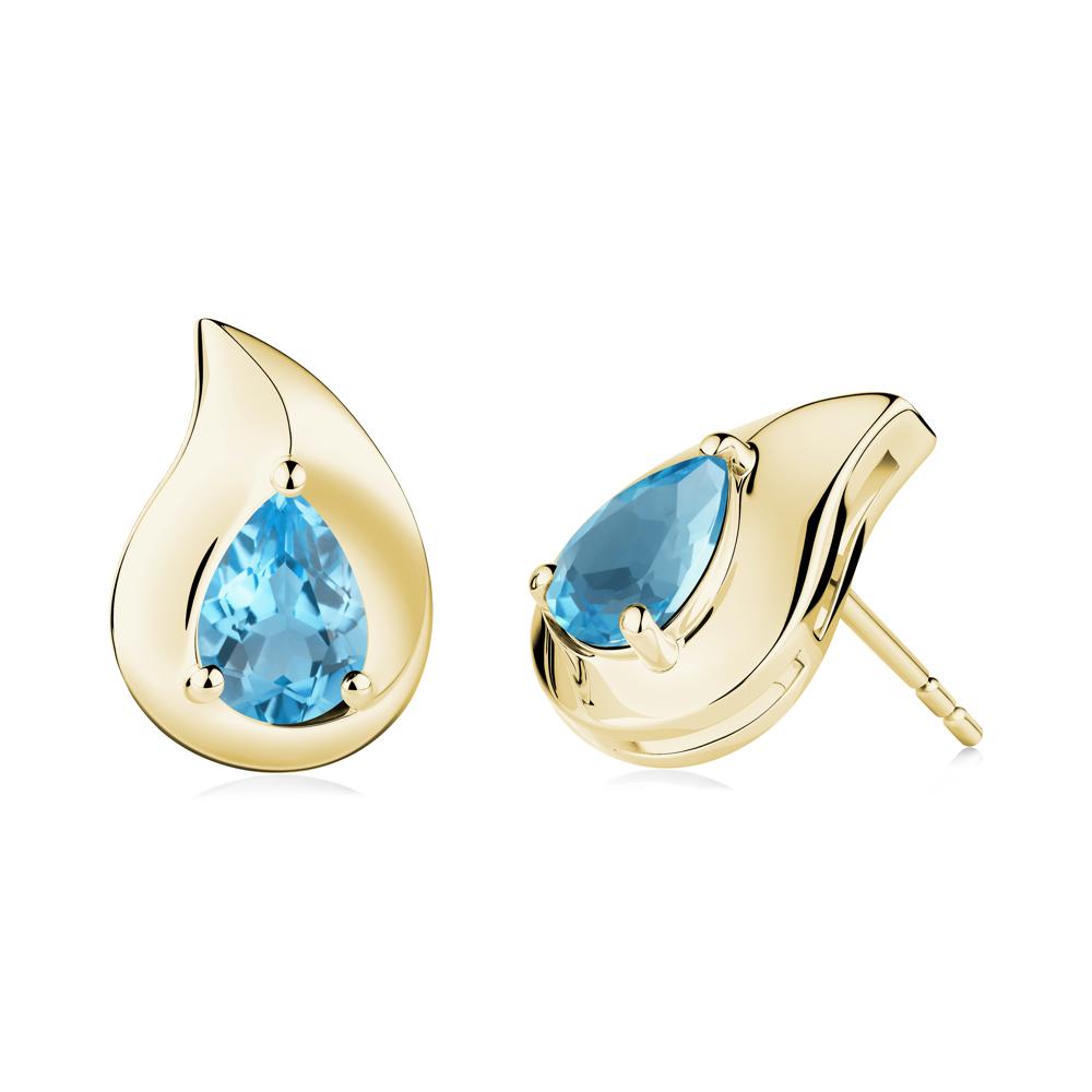 Unique Teardrop Swiss Blue Topaz Stud Earrings - LUO Jewelry #metal_18k yellow gold