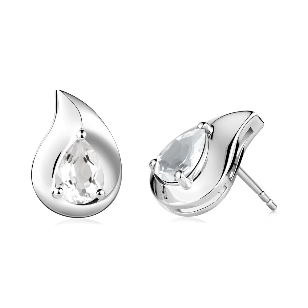 Simple Teardrop Stud White Topaz Earrings - LUO Jewelry #metal_14k white gold