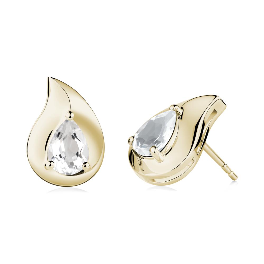 Simple Teardrop Stud White Topaz Earrings - LUO Jewelry #metal_14k yellow gold