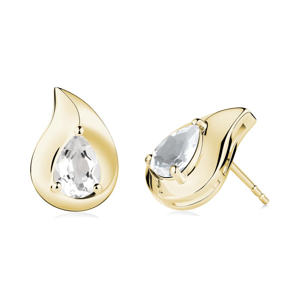 Simple Teardrop Stud White Topaz Earrings - LUO Jewelry #metal_18k yellow gold