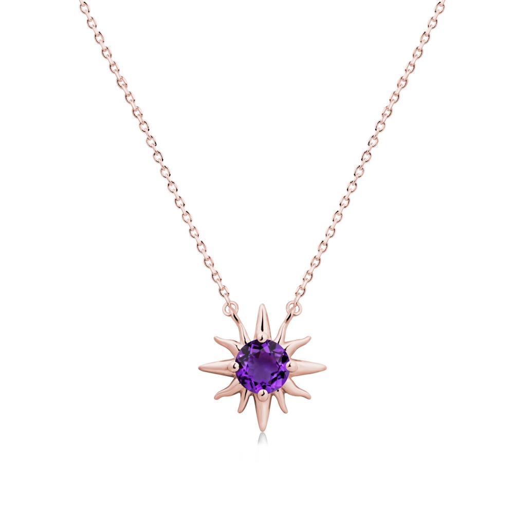 Round Amethyst Sun Pendant Necklace - LUO Jewelry #metal_18k rose gold