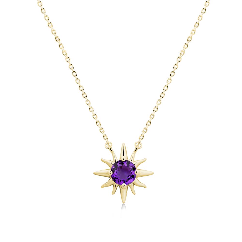 Round Amethyst Sun Pendant Necklace - LUO Jewelry #metal_18k yellow gold