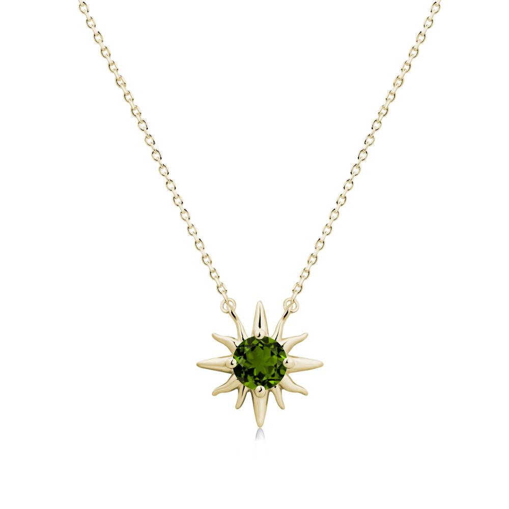Round Diopside Sun Pendant Necklace - LUO Jewelry #metal_14k yellow gold