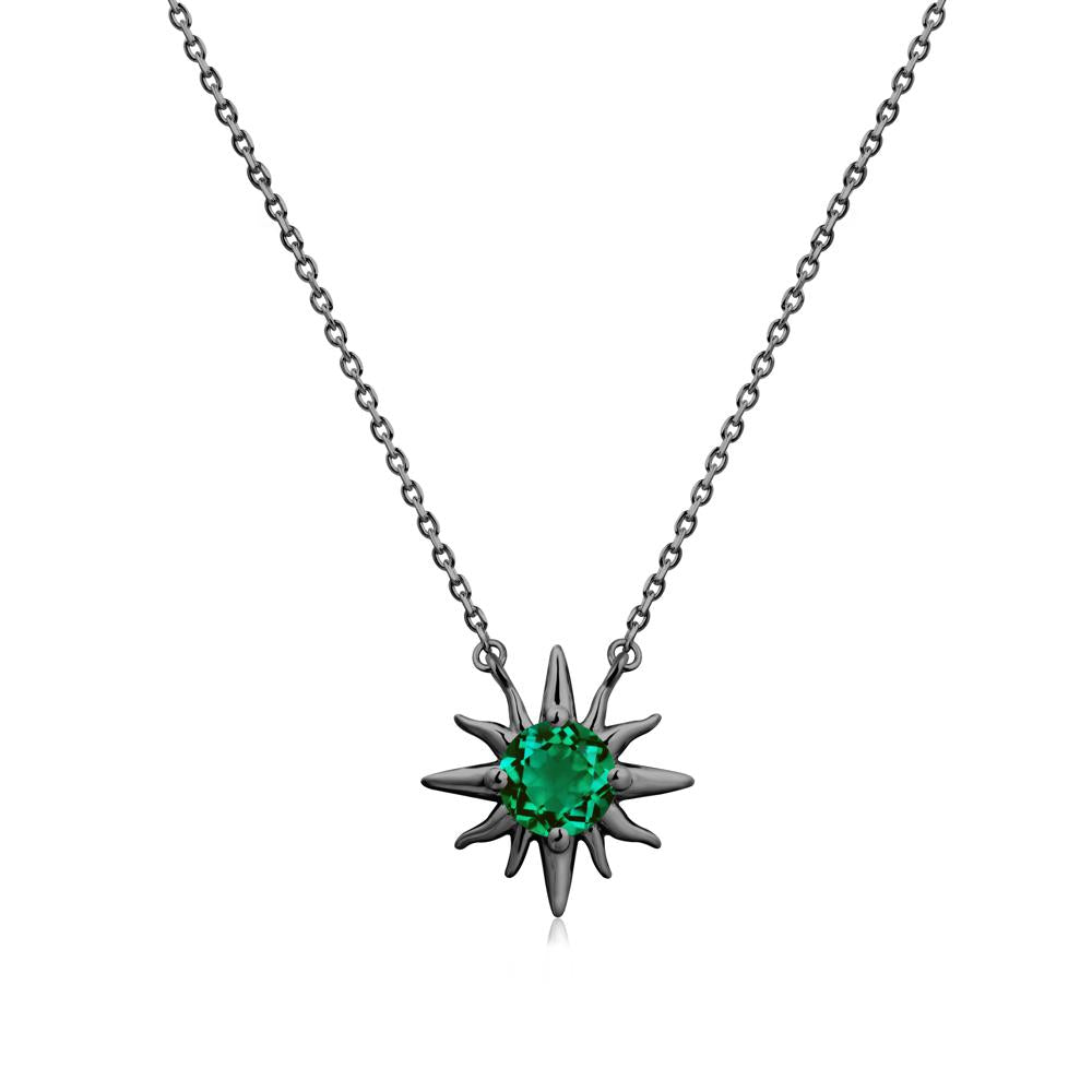 Sun Pendant Necklace with Emerald - LUO Jewelry #metal_black finish sterling silver
