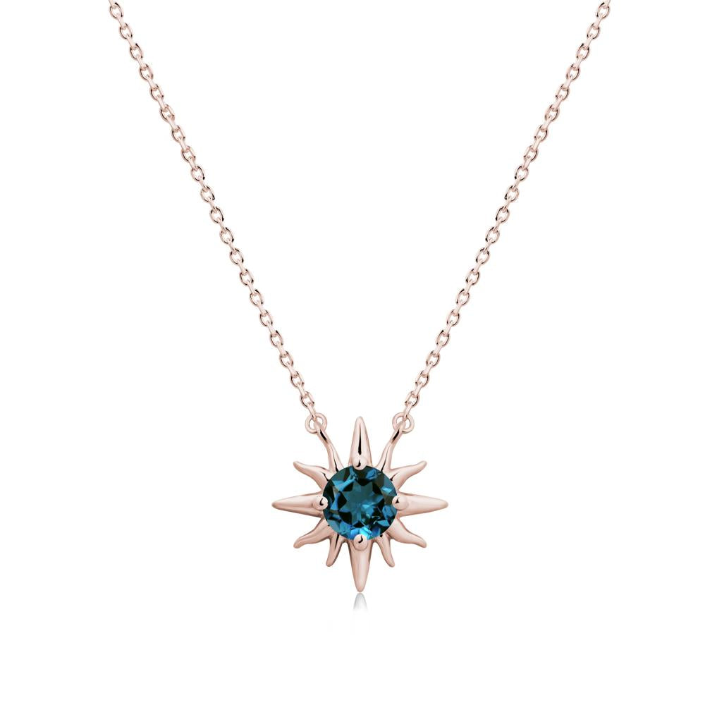 Round London Blue Topaz Sun Pendant Necklace - LUO Jewelry #metal_14k rose gold