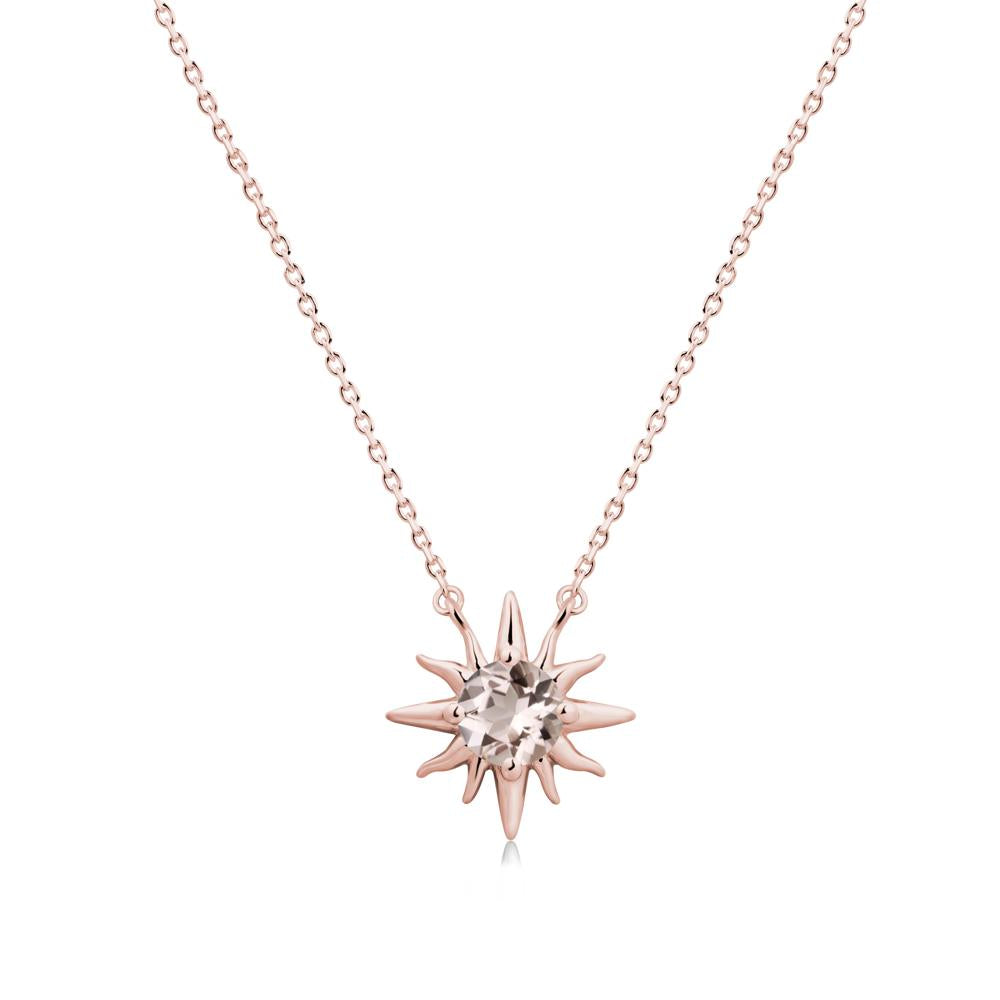 Round Morganite Sun Pendant Necklace - LUO Jewelry #metal_18k rose gold