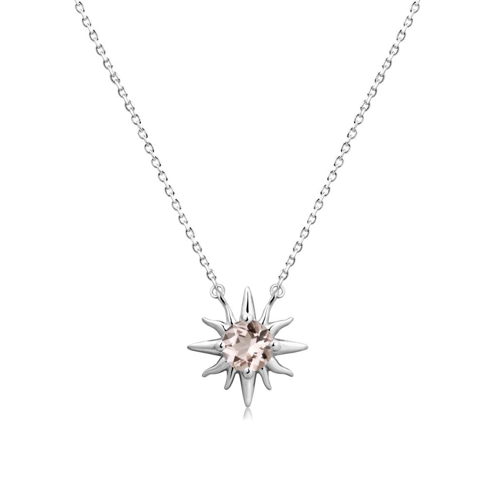 Round Morganite Sun Pendant Necklace - LUO Jewelry #metal_18k white gold