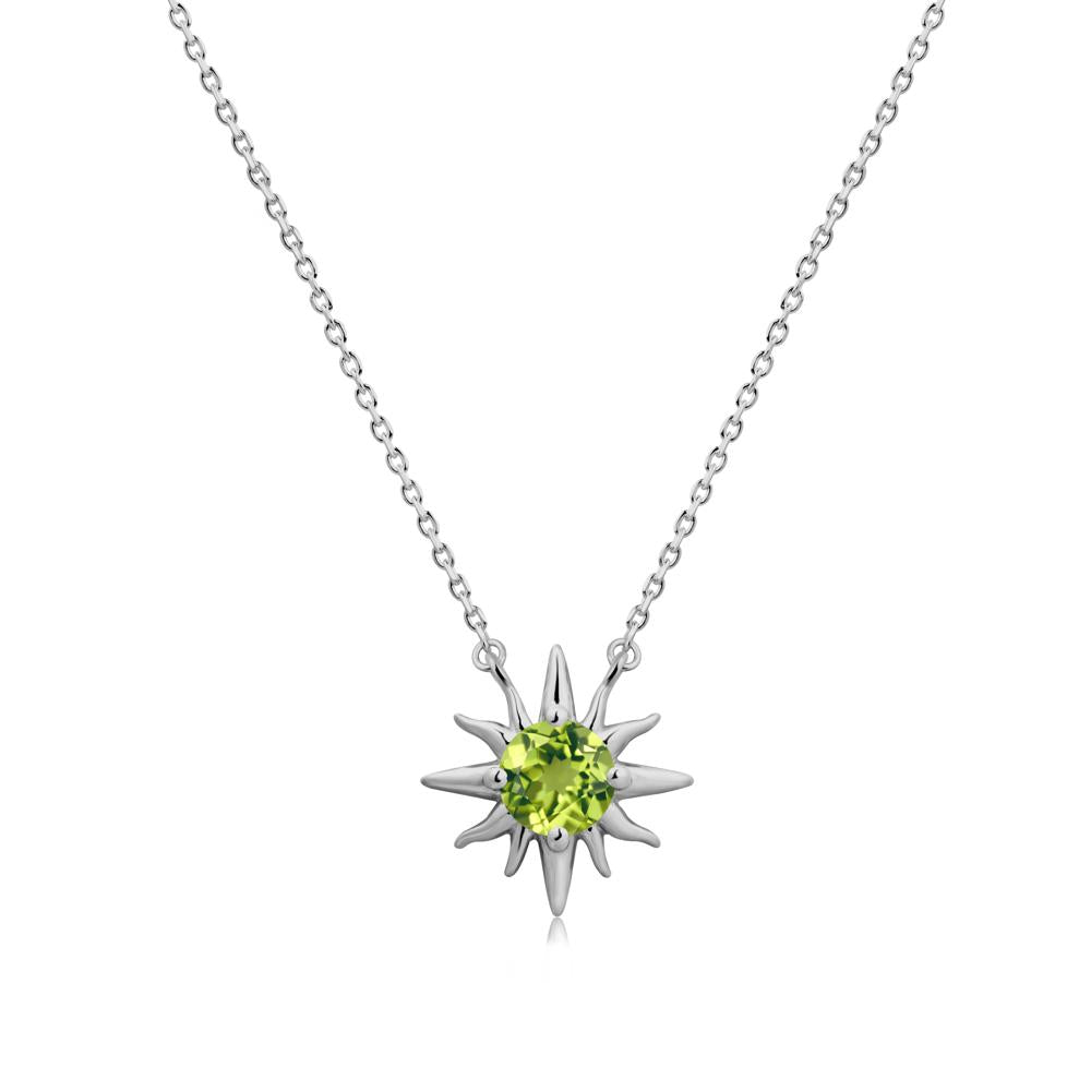 Round Peridot Sun Pendant Necklace - LUO Jewelry #metal_platinum