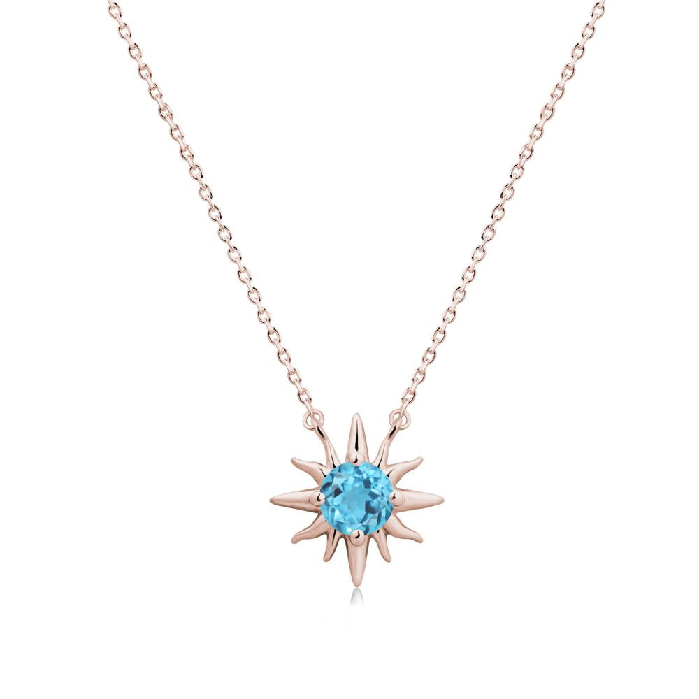 Round Swiss Blue Topaz Sun Pendant Necklace - LUO Jewelry #metal_14k rose gold