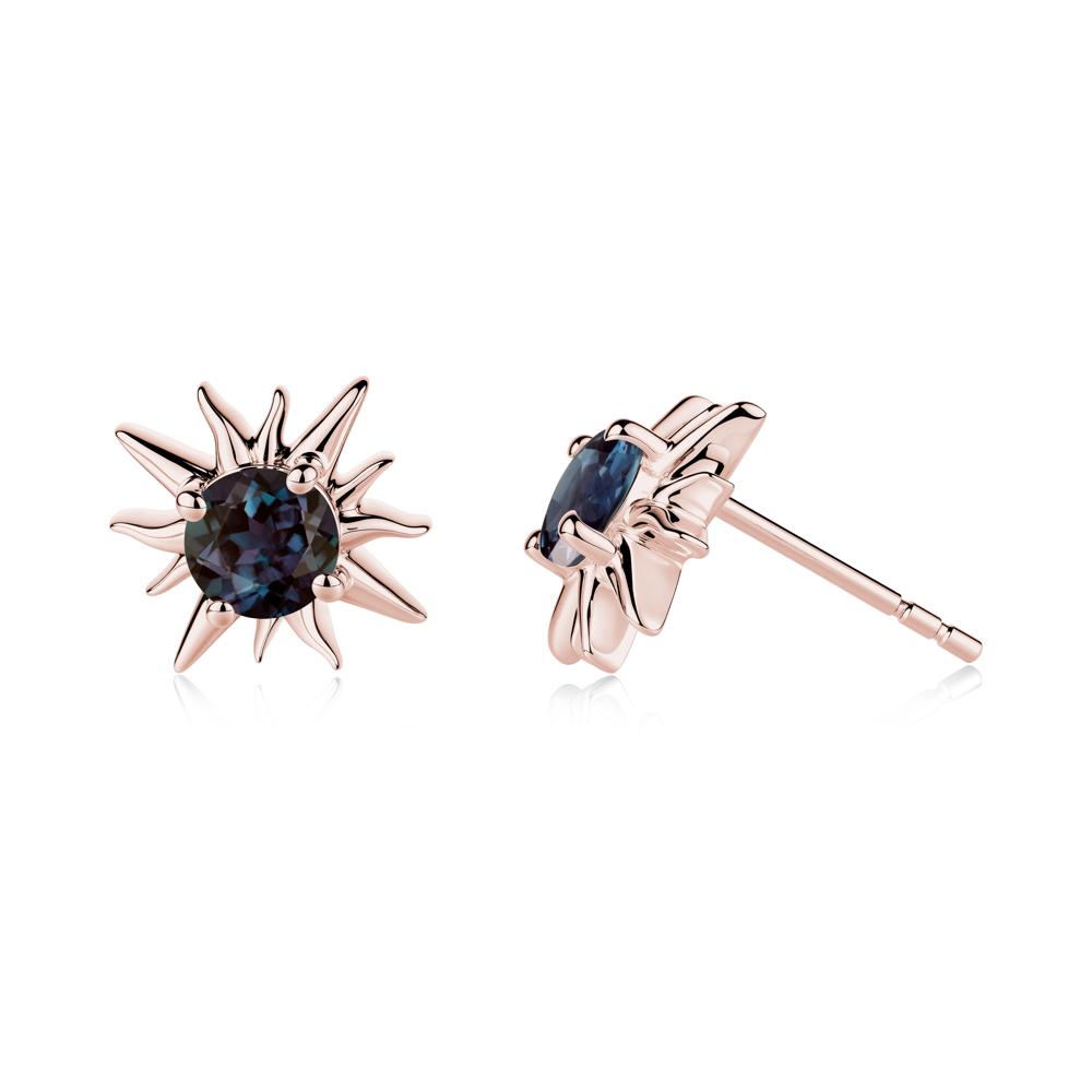 Round Alexandrite Sun Stud Earrings - LUO Jewelry #metal_18k rose gold