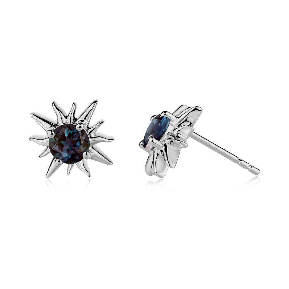 Round Alexandrite Sun Stud Earrings - LUO Jewelry #metal_platinum