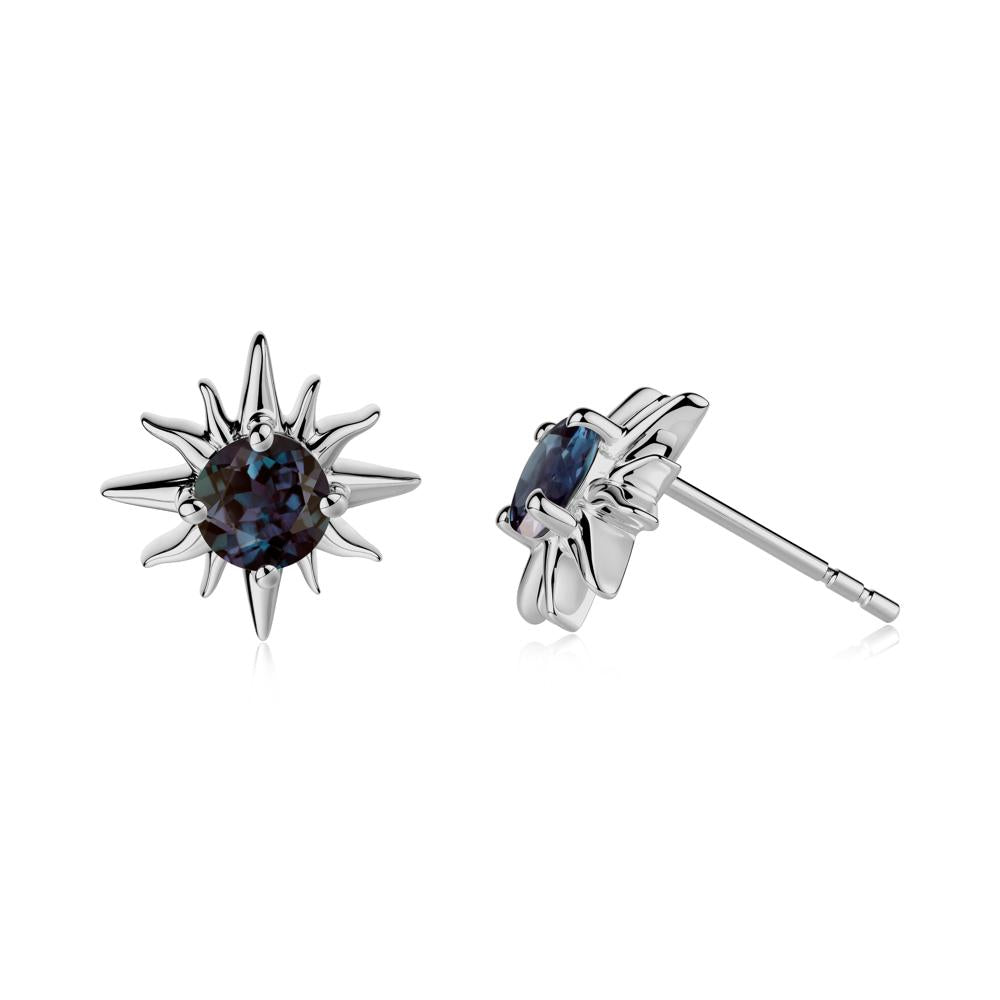 Round Alexandrite Sun Stud Earrings - LUO Jewelry #metal_platinum