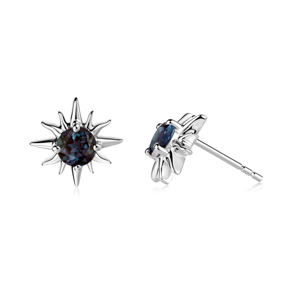 Round Alexandrite Sun Stud Earrings - LUO Jewelry #metal_sterling silver