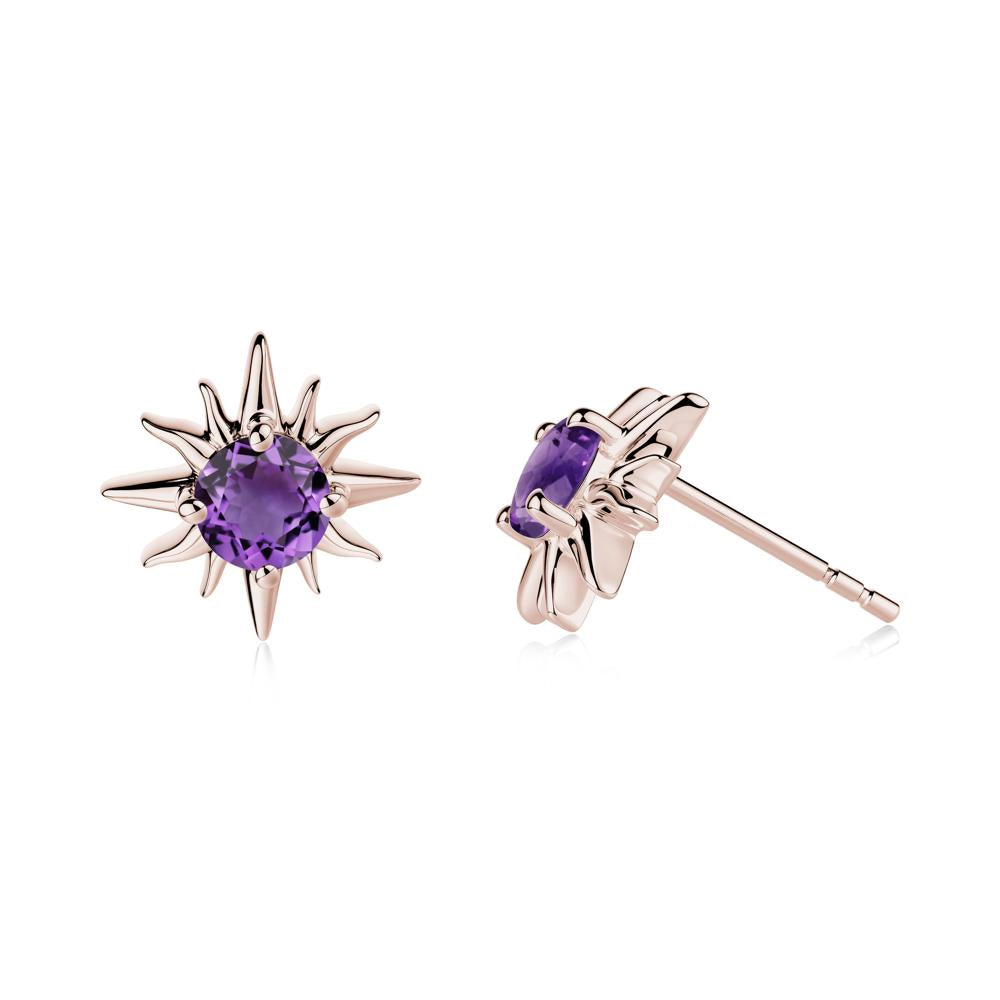 Celestial Sun Amethyst Stud Earrings - LUO Jewelry #metal_14k rose gold