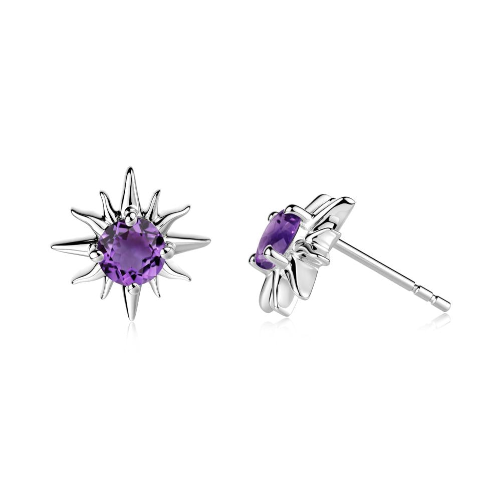 Celestial Sun Amethyst Stud Earrings - LUO Jewelry #metal_14k white gold