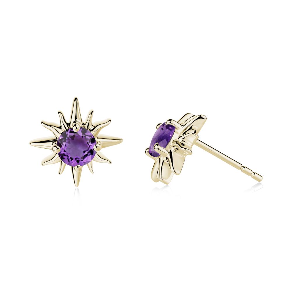 Celestial Sun Amethyst Stud Earrings - LUO Jewelry #metal_14k yellow gold